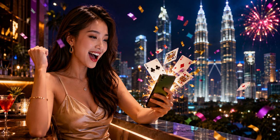 Pemain rummy gaya Malaysia di Kuala Lumpur sedang memegang kad di atas meja